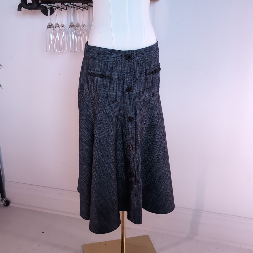 Timeless ylistyle Pinstripe Wool A-Line Midi Skirt in Charcoal Grey